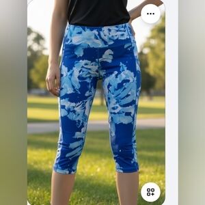 Adidas | Blue Leag Pattern Climalite 3/4 Length Leggings | Womens XL